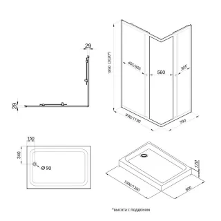 Душевой уголок Triton Вента Щ0000054464 120x80 см профиль чёрный стекло прозрачное